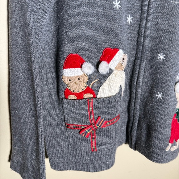 VINTAGE CRAZY HORSE holiday dog embroidered wool blend Gray cardigan Sweater XL - Picture 3 of 7